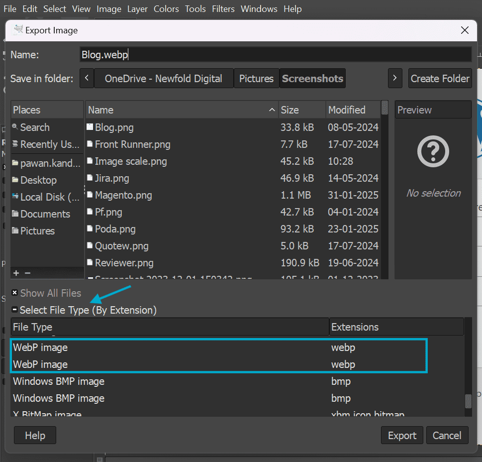 Save webp image format