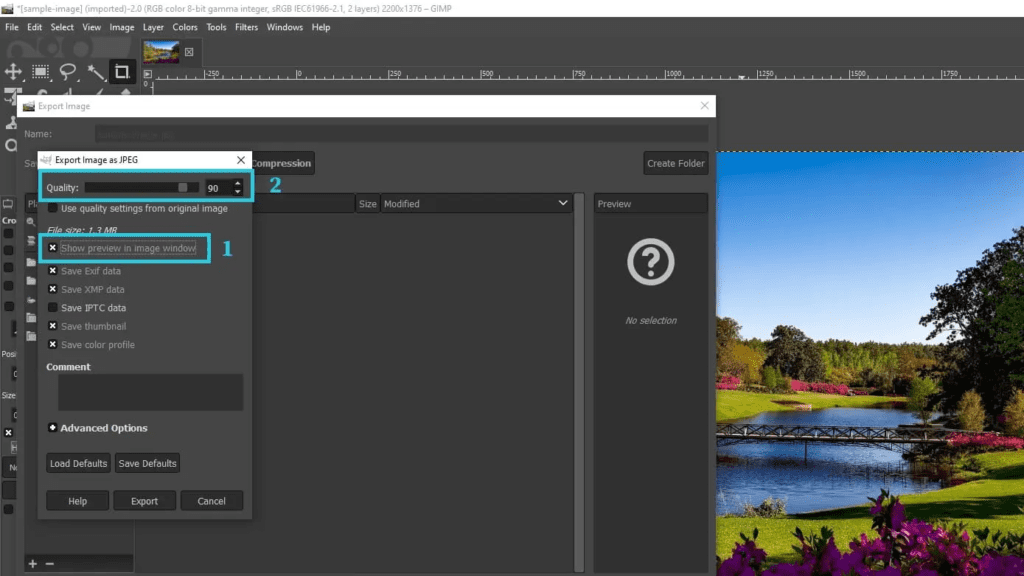 Show preview in image window