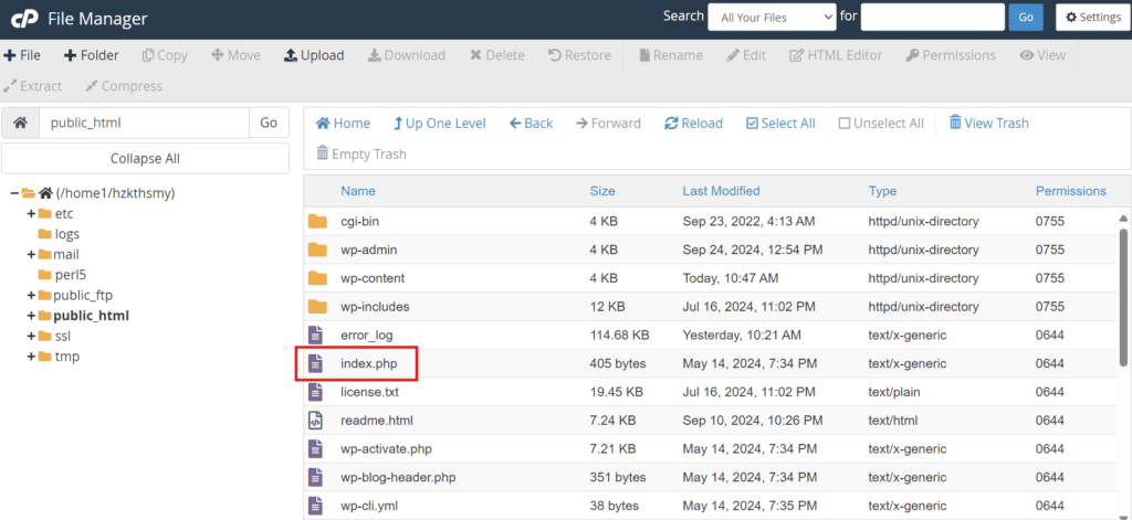 locate index.php file