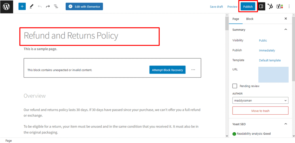 How to manually delete a page title in WordPress 