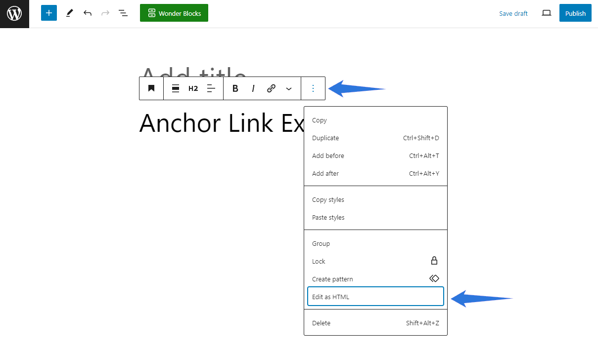 You can edit HTML within the Block Editor to add anchor IDs.