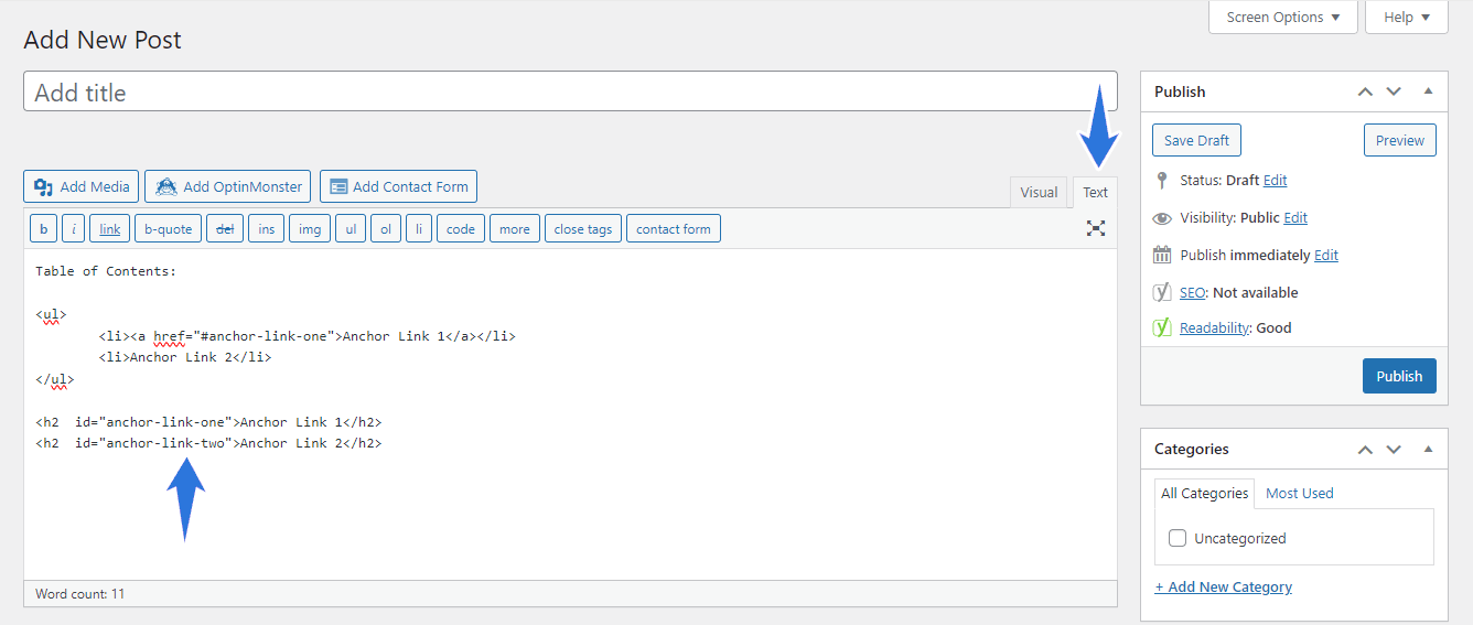 You’ll need to add the anchor ID tag via HTML in the Classic Editor.