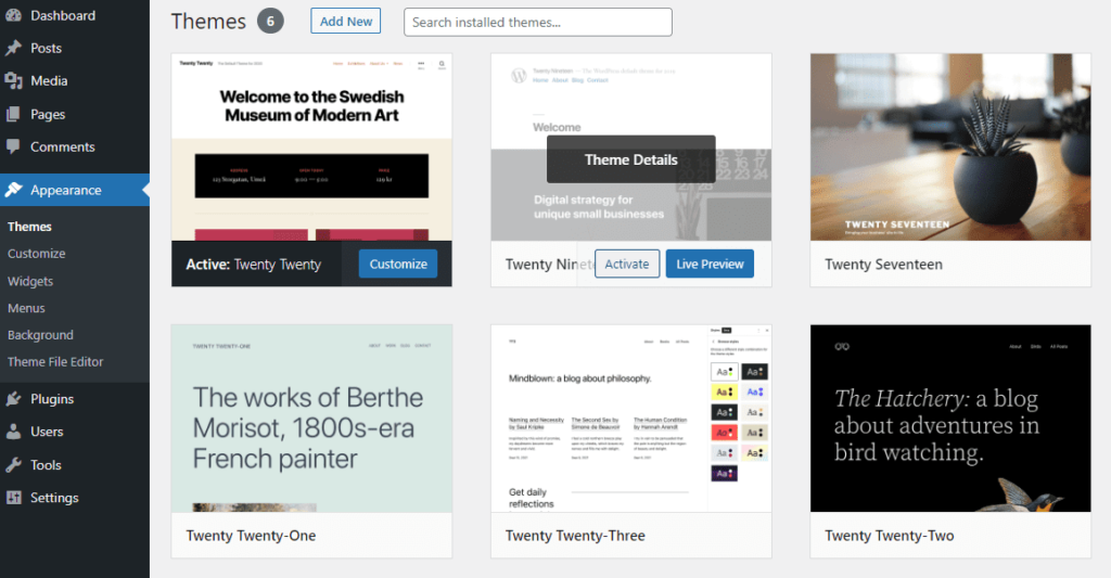 Activating-new-theme-WordPress